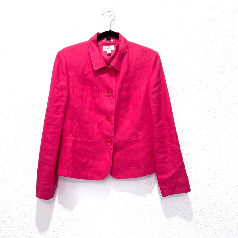 Talbots Pink Blazer irish‎ linen Structured Suit Jacket 8